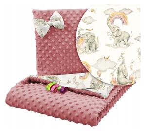 BabiM Pătură pentru cărucior + pernă Minky 75x100 Culoare: roz-elefant