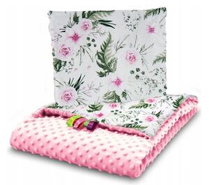 BabiM Pătură pentru cărucior + pernă Minky 75x100 Culoare: flori-roz