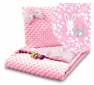 BabiM Pătură pentru cărucior + pernă Minky 75x100 Culoare: roz-iepurași
