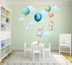 Vulpi Autocolante de perete pentru copii Iepurași pe baloane 100x50 cm