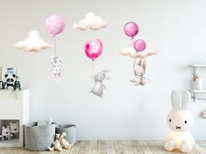 Vulpi Copii autocolante de perete Iepurași roz pe baloane 100x50 cm