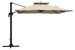 Outsunny Umbrelă de Soare cu Braț Înclinat în 6 Poziții cu Acoperiș pe 2 Niveluri, Umbrelă de Grădină din aluminiu și poliester, 294x294 cm, kaki | Aosom Romania