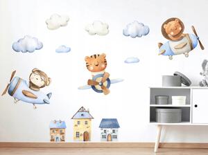 Vulpi Autocolante de perete pentru copii Uniqe Planes City 100x60 cm