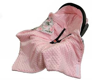 Vulpi Wrap minky pătură pentru scaunul auto, cărucior cu fixare și glugă 95x95 Culoare: flori-roz