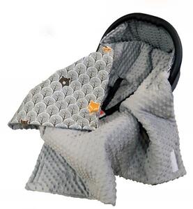 Vulpi Wrap minky pătură pentru scaunul auto, cărucior cu fixare și glugă 95x95 Culoare: vulpe-gri