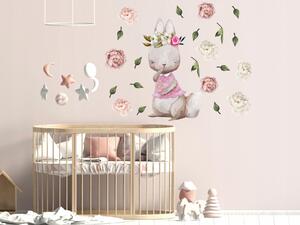 Vulpi Autocolante de perete pentru copii Bunny - bujori 100x50