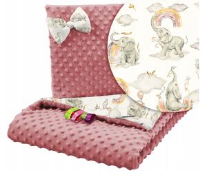 BabiM Pătură pentru cărucior + pernă 75x100 Minky Animals Culoare: roz-elefant