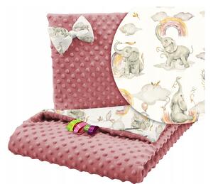 Vulpi Pătură pentru cărucior + pernă Minky Culoare: roz-elefant