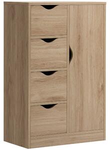 HOMCOM Mobilier Baie cu 4 Sertare si Dulapior cu 2 Niveluri, Unitate de Depozitare din PAL cu Manere Decupate, 54x29x83cm Lemn Natur | Aosom Romania