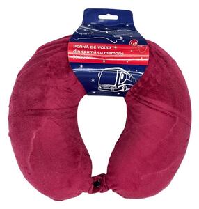 Pernă de călătorie, pentru adulți, culoare grena, din spumă cu memorie, 30 cm