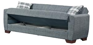 Canapea extensibila MKY234, 3 locuri cu lada de depozitare, material textil, gri inchis