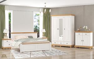 Dormitor Select 2 lemn masiv, Alb/Natur