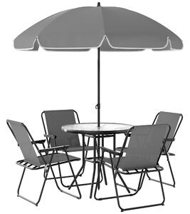 Outsunny Set de Mobilier de Grădină din 6 Piese cu Umbrelă de Soare, Masă și Scaune Pliante, Ф80x70 cm, Gri | Aosom Romania