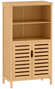 Kleankin Mobile Bagno in Bambù, Mobiletto Bagno Salvaspazio con 2 Ante a Persiana e Ripiani Aperti, Armadietto da Terra per Sala da Pranzo, Salotto, Soggiorno, Cucina, 50x29x92 cm, Color Legno | Aosom Romania