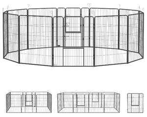 PawHut Gard pentru Câini, Incintă Modulară pentru Câini din 8 Secții pentru Interior și Exterior, 80x100 cm, Negru | Aosom Romania