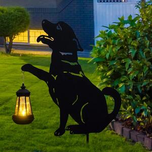 Lampa solara de gradina, decoratiune metalica, Caine