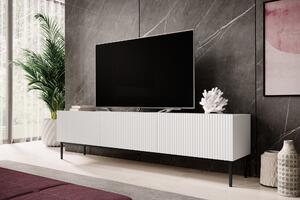 Comodă TV Nicole 200 cm cu picioare metalice și sertar - alb mat / picioare negre