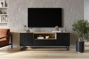 Comodă TV cu sertar și cadru metalic Asha 167 cm - artisan / negru mat