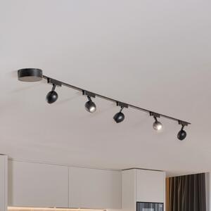 Lindby Sistem de șine Lumaro, spoturi, 5 becuri, negru, Ø6cm, 48V, dimabil, reglabil, Negru, Camera de zi / sufragerie, Plastic, Modern