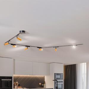 Lindby Sistem de șine Lumaro, spoturi, 7 becuri, auriu, Ø4cm, 48V, dimabil, reglabil, Negru, Camera de zi / sufragerie, Aluminiu, Modern