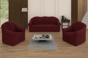 Set huse elastice pentru canapea 3 Locuri si 2 fotolii, fara volanas, model Jacquard Bordo in dungi