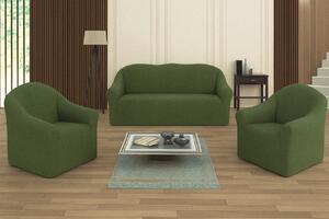 Set huse elastice pentru canapea 3 Locuri si 2 fotolii, fara volanas, model Jacquard Verde in dungi