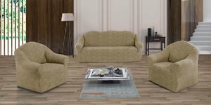 Set huse elastice pentru canapea 3 Locuri si 2 fotolii, fara volanas, model Jacquard Bej in dungi