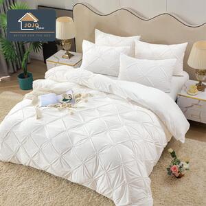 Lenjerie de pat, catifea, 2 persoane, 4 piese, cu elastic, UniDeluxe cu pliuri, 180x200cm, alb , LFC801