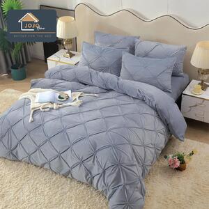 Lenjerie de pat, catifea, 2 persoane, 4 piese, cu elastic, UniDeluxe cu pliuri, 180x200cm, gri deschis, LFC805