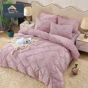 Lenjerie de pat, catifea, 2 persoane, 4 piese, cu elastic, UniDeluxe cu pliuri, 180x200cm, roz pudrat, LFC804