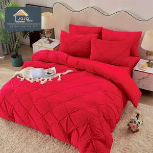 Lenjerie de pat, catifea, 2 persoane, 4 piese, cu elastic, UniDeluxe cu pliuri, 180x200cm, rosu , LFC808