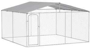 PawHut Țarc pentru Câini Talie Medie, Metal Galvanizat, Acoperiș Oxford, Ușă cu Zăvor, 400x230x232 cm, Argintiu | Aosom Romania