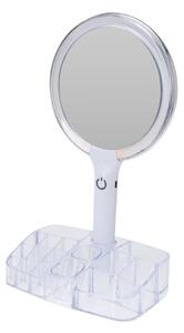 Oglindă de machiaj cu LED și organizator pentru accesorii, iluminare reglabilă, alimentare USB