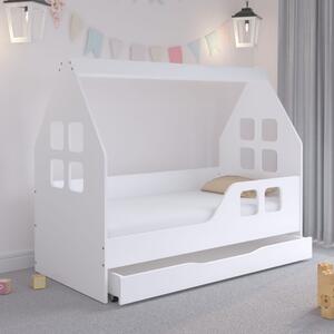 Pat fermecător pentru copii în formă de casă cu sertar inclus 160 x 80 cm