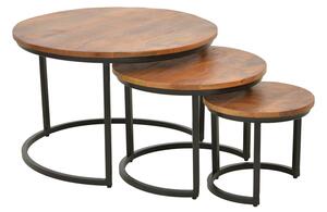 Set 3 Masute Cafea Maui Blat Lemn Mango Finisaj Nuc