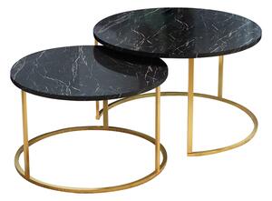 Set 2 Masute De Cafea Selmma PAL Finisaj Marmura Neagra, Picioare Aurii