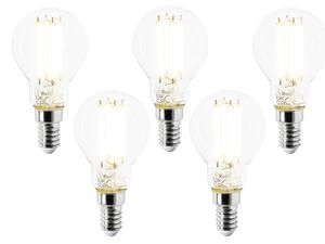 Set de 5 becuri LED E14 P45 transparente 2.2W 470lm 2700K