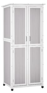 Outsunny Magazie Unelte Lemn Brad 3 Niveluri, Acoperiș Bitum Impermeabil, Cu Cârlige, 77x58x175cm, Gri | Aosom Romania