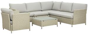 Set Mobilier Grădină Modular 7 Piese, Măsuță, Fotoliu, Canapele Ratan PE, Perne Incluse, Bej | Aosom Romania