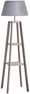 HOMCOM Lampadar din Lemn cu Raft si Abajur din Tesatura, Design Modern pentru Salon, Intrerupator de Picior, 64x38x163.5 cm, Gri | Aosom Romania