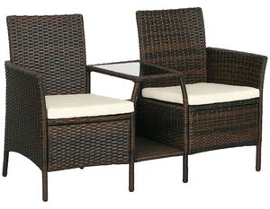 Outsunny Set de 2 Scaune din Ratan cu Măsuță de Ceai, Canapea pentru 2 Persoane pentru Exterior cu Perne, 38x60x87 cm, Maro | Aosom Romania