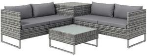 Outsunny Set de Gradina 4 Bucati cu 2 Canapele 2 Locuri, Masuta de Cafea si Masuta Inalta cu Lada, Set Masute si Scaune de Gradina