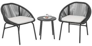 Outsunny Set Bistro pentru Terasa din 3 Piese, Set cu Perne Moi pentru Sezut, Set de Mobilier din Rachita, Negru | Aosom Romania