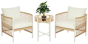 Outsunny Mobilier din 3 Piese pentru Terasă, Set din 2 Canapele și o Măsuță de Cafea pentru Exterior din Ratan, 72x66x64 cm, Crem | Aosom Romania