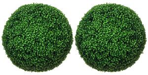HOMCOM Set de 2 Bile Artificiale, Bile de Arbori Topiari din Buxus, Plante False de Interior în Aer Liber pentru Casă, Ø50cm, Verde | Aosom Romania