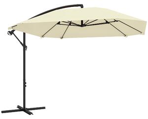 Outsunny Umbrelă de Soare Suspendată cu Bază în Cruce, Articulație Tip Banană și Manivelă, 304x260x245 cm, Alb Crem | Aosom Romania