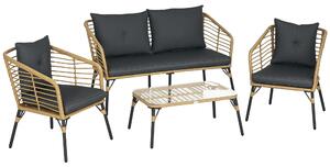 Outsunny Set Mobilier de Grădină din Ratan cu Canapea, 2 Fotolii cu Perne și Măsuță, 131x63x76 cm, Gri Închis | Aosom Romania