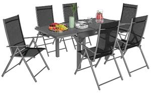 Outsunny Set de Grădină din 7 Piese cu Masă Extensibilă și 6 Scaune Pliabile cu Brațe, 90/180x90x75 cm, Gri și Negru | Aosom Romania