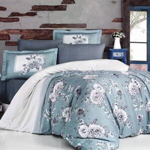 Set lenjerie pat king size KENZO V2, bumbac, alb/albastru, 240x260 cm