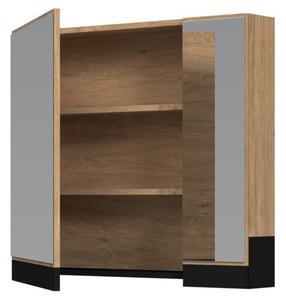 Dulap cu oglindă suspendat Stokes 80 cm, argint / stejar auriu